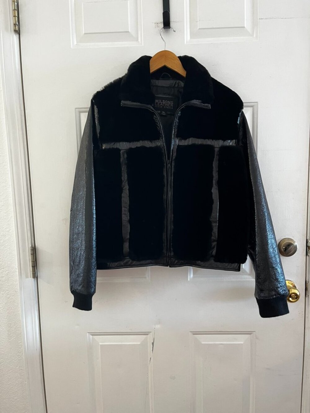 Wilson Leather Pelle Studio Woman's Black Leather Faux Fur Bomber Jacket Sz XL